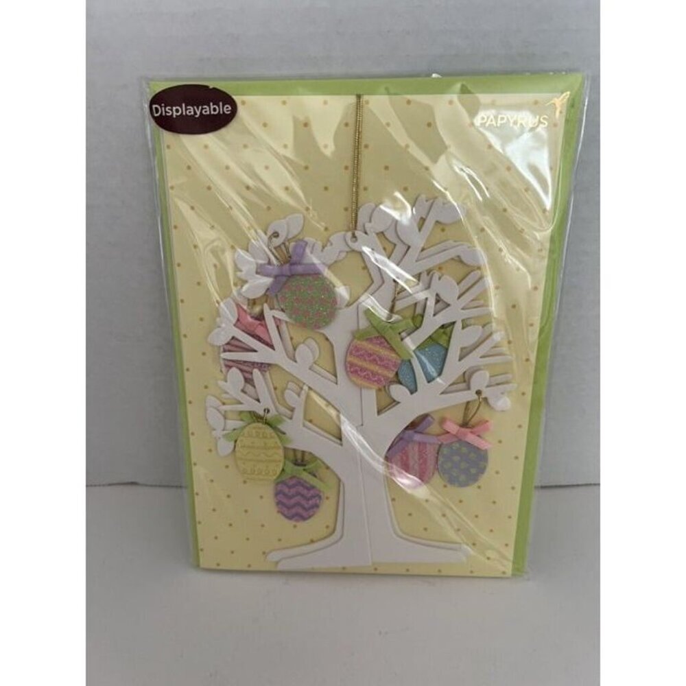 PAPYRUS Greeting Card Displayable 3D Easter Tree Egg Ornaments Green Envelope